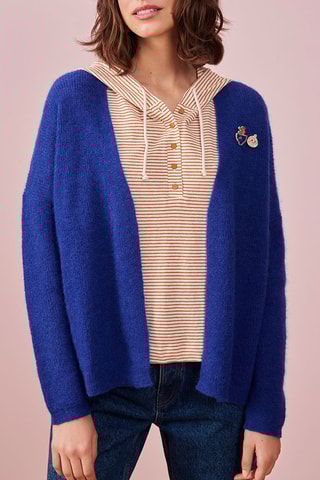 Vest Mohair en Alpagawollen Vest met Capuchon Bonny - Blauw