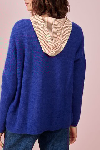 Vest Mohair en Alpagawollen Vest met Capuchon Bonny - Blauw