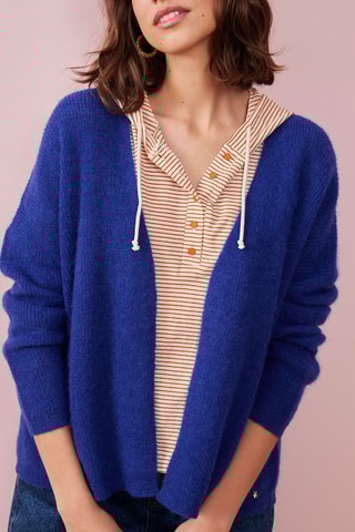 Vest Mohair en Alpagawollen Vest met Capuchon Bonny - Blauw