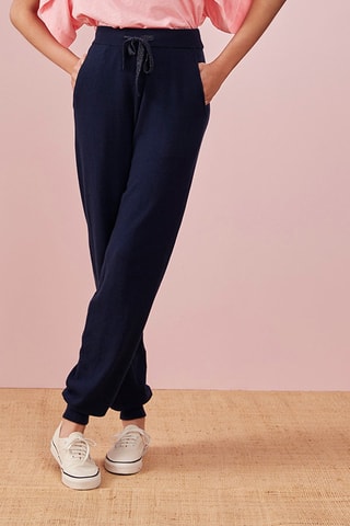 Merinoswollen Joggingbroek Hoge Taille Marineblauw
