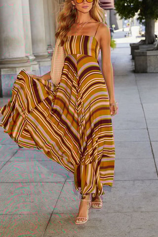 Robe longue - Bleu, jaune et marron