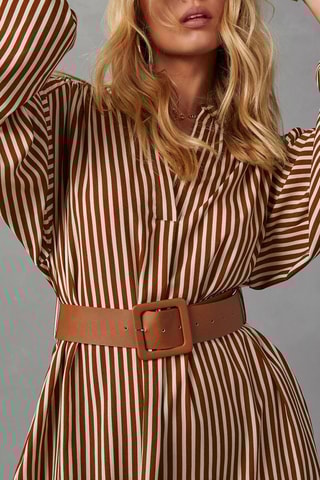 Robe midi - Blanc et marron