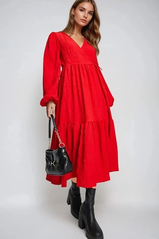 Robe volantée - Rouge - Monki