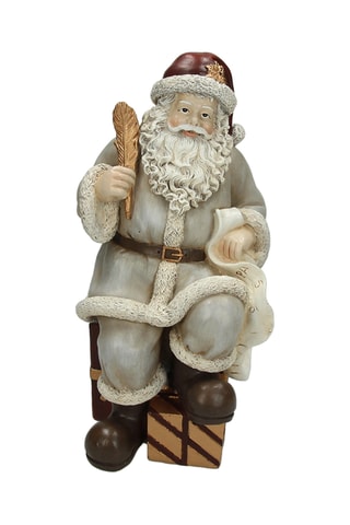 Père Noël assis Santavintage - 10 x 11 x 24 cm - Gris clair et marron foncé