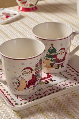 2 mugs et 1 plateau en porcelaine Let it Snow