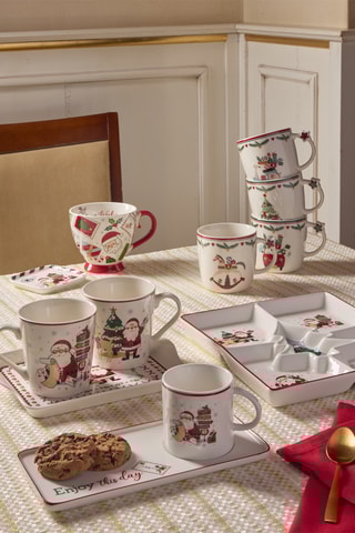 2 mugs et 1 plateau en porcelaine Let it Snow