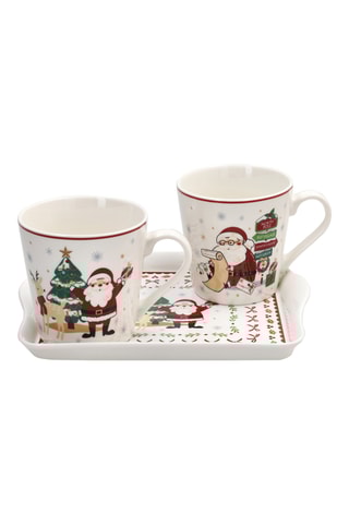 2 mugs et 1 plateau en porcelaine Let it Snow