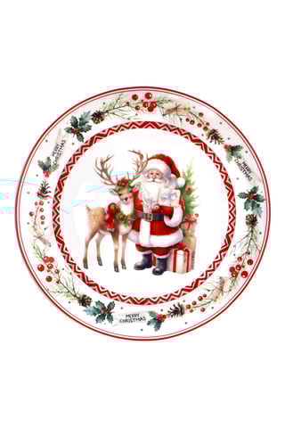 Assiette plate Natale Santa Claus en porcelaine - 30 cm