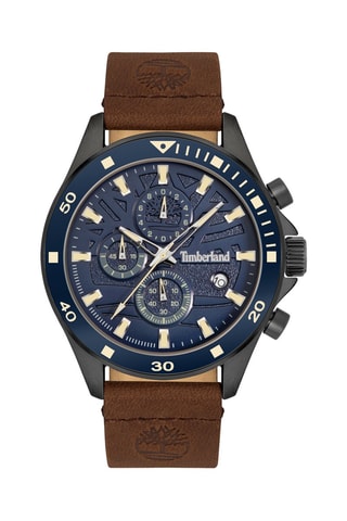 Leren Quartz Horloge Wakeda-Z - Chronograaf - Bruin en Marineblauw