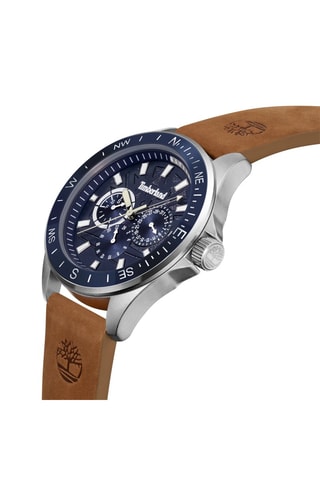 Leren en Ion Doublé Zilver Quartz Horloge Epsom-Z - Chronograaf en Kompas - Camel en Marineblauw