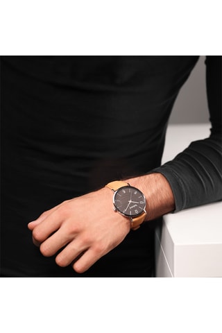 Leren Horloge - Beige en Zilverkleurig