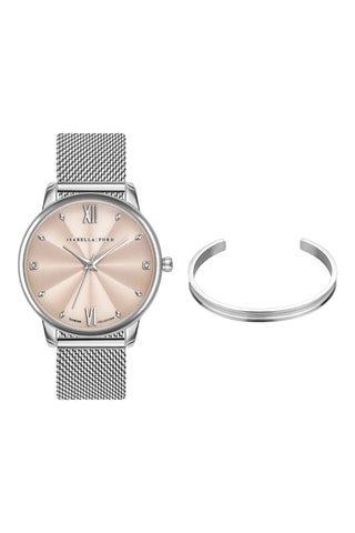 Coffret relógio de quartzo em aço, diamantes e pulseira rígida Skylar