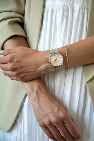 Coffret relógio de quartzo em aço, diamantes e pulseira rígida Skylar