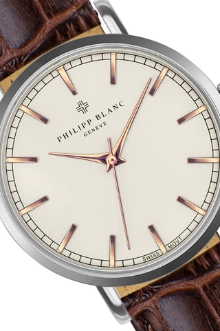 Coffret relógio de quartzo e couro e bracelete de couro Basel