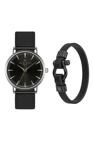 Coffret relógio de quartzo e bracelete de couro Vernier