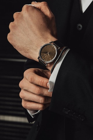 Coffret relógio de quartzo e bracelete de couro Vernier