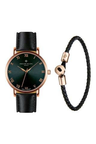 Coffret relógio de quartzo em couro e pulseira em couro