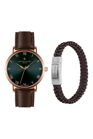 Coffret relógio de quartzo e couro e pulseira em couro Bern