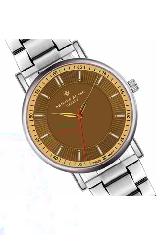 Coffret relógio de quartzo em aço e pulseira rígida em couro