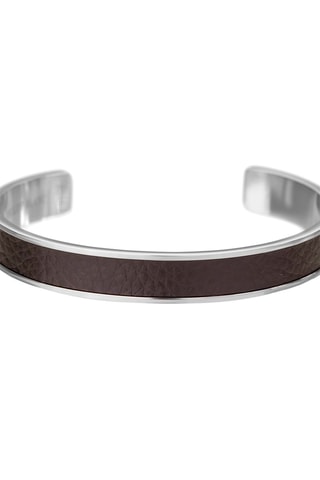 Coffret relógio de quartzo em aço e pulseira rígida em couro