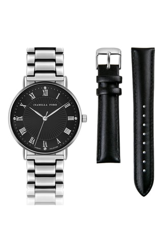 Coffret relógio de quartzo diamante e braceletes em aço Désirée