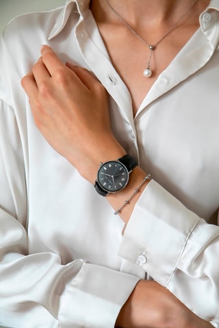 Coffret relógio de quartzo diamante e braceletes em aço Désirée