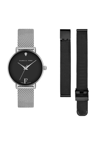 Coffret relógio de quartzo e bracelete em aço e diamante Infinity