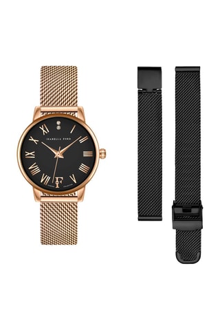 Coffre relógio de quartzo diamante e braceletes em aço Ophelia