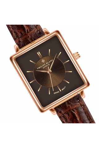 Relógio de quartzo em couro Castanho e dourado-rosa