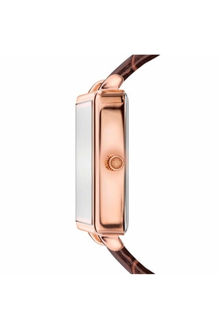 Relógio de quartzo em couro Castanho e dourado-rosa