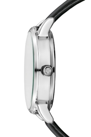 Relógio de quartzo em couro - Preto e prateado