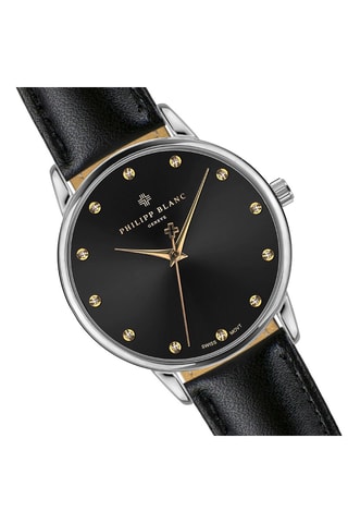 Relógio de quartzo em couro - Preto e prateado