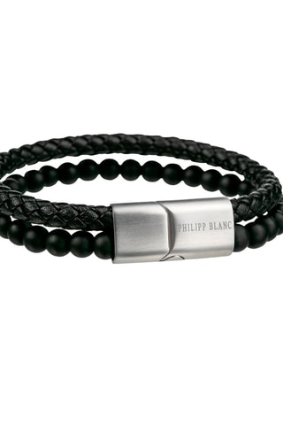 Relógio quartzo em aço bracelete em couro - Tacómetro - Prateado e preto