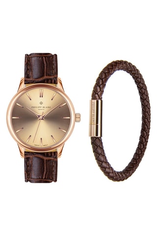 Coffret relógio de quartzo em couro e bracelete em couro