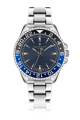 Coffret relógio de quartzo em prata ionizada e diamante e pulseiras em couro Olympe