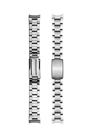 Coffret relógio de quartzo em prata ionizada e diamante e pulseiras em couro Olympe