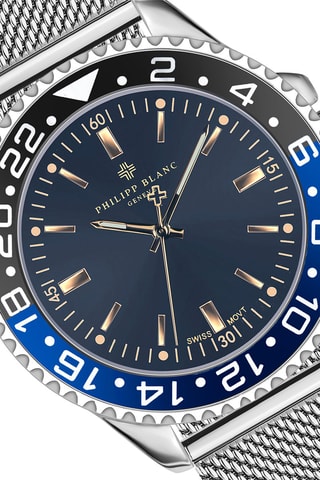 Relógio de quartzo em couro, banhado íon prata e diamante Olympe