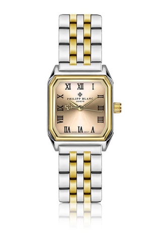 Coffret relógio de quartzo em prata ionizada e diamante e pulseiras em couro Olympe