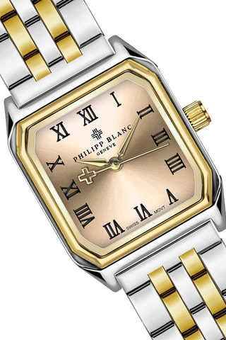 Coffret relógio de quartzo em prata ionizada e diamante e pulseiras em couro Olympe