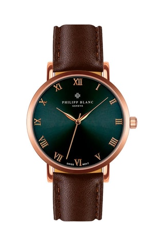 Relógio de quartzo em couro - Castanho e dourado-rosa