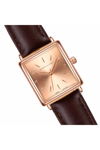 Coffret relógio de quartzo em couro, banhado íon ouro rosa e diamantes e colar Florence