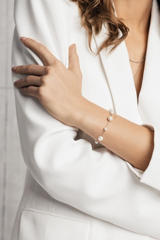 Coffret relógio de quartzo em íon prata, diamante e madrepérola e bracelete Joie