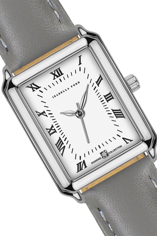 Coffret relógio de quartzo em couro, prata íon prata e diamante e pulseira rígida Netty