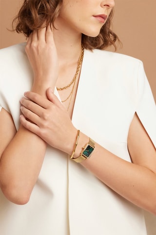 Coffret relógio de quartzo em prata íon ouro amarelo e diamante e colar Zélie