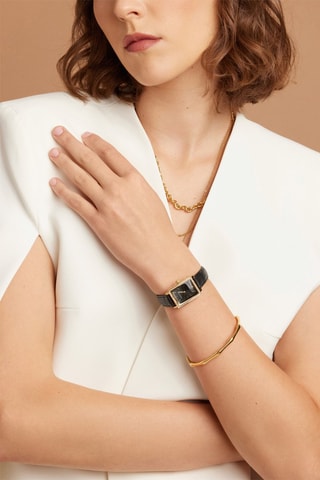 Coffret relógio de quartzo em couro, banhado íon ouro amarelo e diamantes e colar Adélaïde