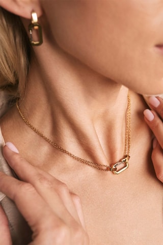 Coffret relógio de quartzo em couro, banhado íon ouro amarelo e diamantes e colar Adélaïde