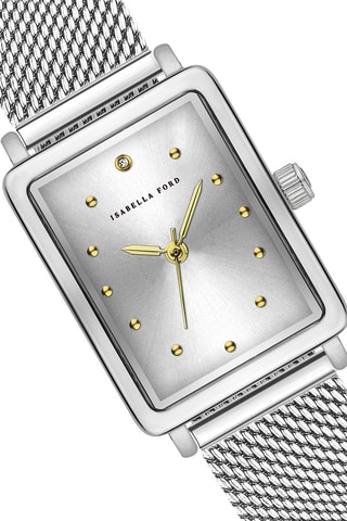 Coffret relógio de quartzo em prata íon ouro amarelo e diamante e bracelete Isaure