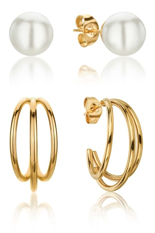 Argolas e brincos Agathe - Dourado e branco