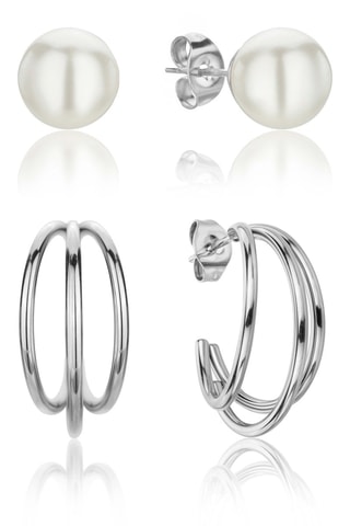 Argolas e brincos Agathe - Prateado e branco