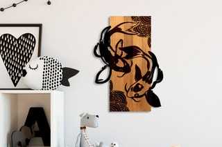 Décoration murale en bois - 43 x 58 x 3 cm - Naturel et noir